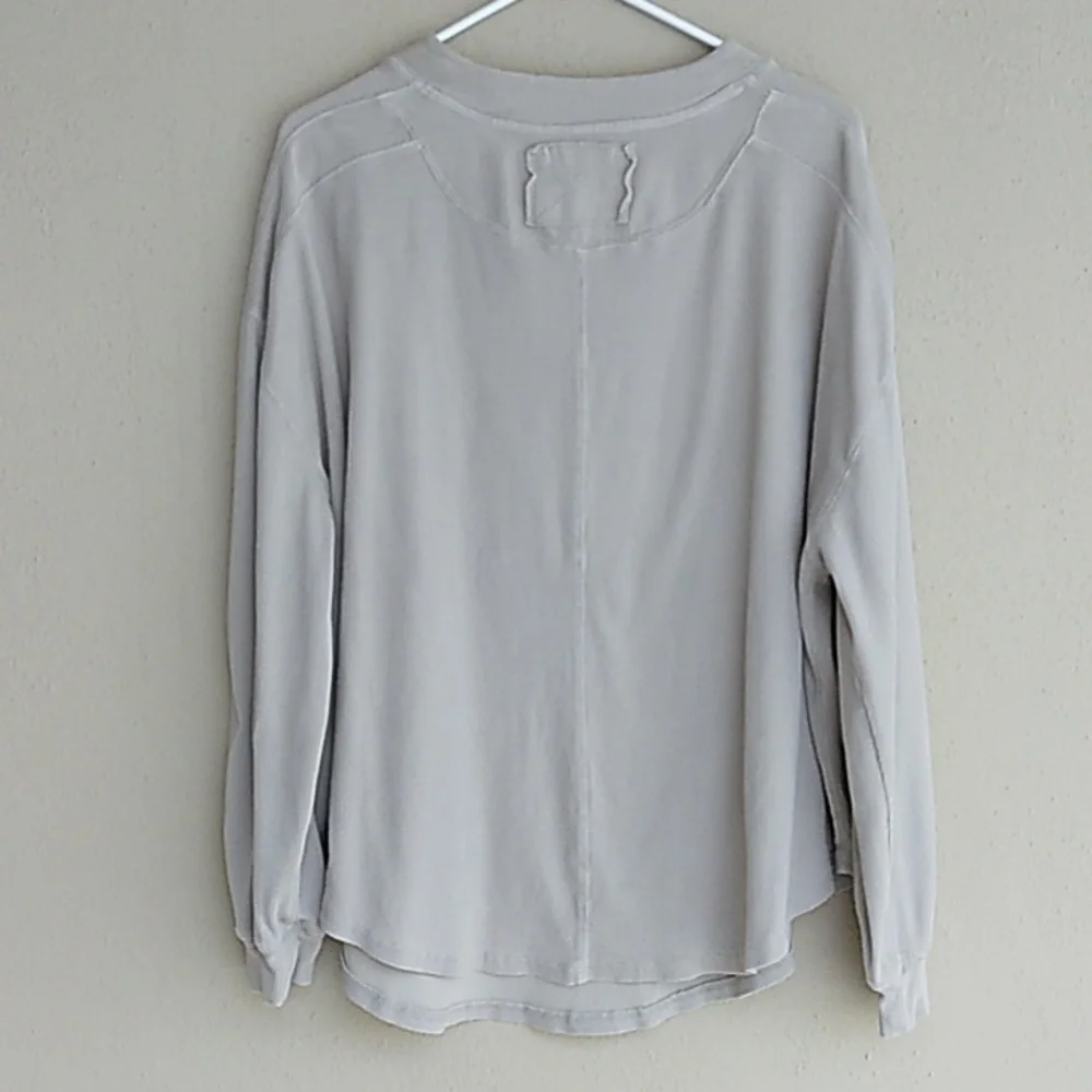 Free People Ribbed Henley Top Long Sleeve  Oversized Layer Medium - Picture 7 of 8
